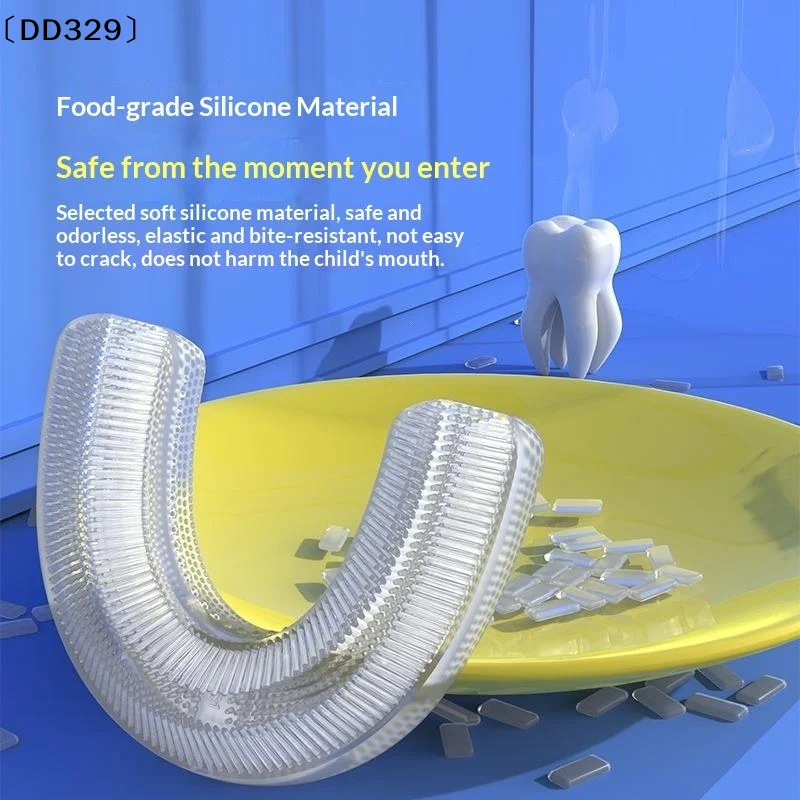Kids U Shaped Toothbrush Food Grade Silicone Bristles Full Teeth Coverage For 2 To 12 Years Old Children Oral Care〔DD329〕