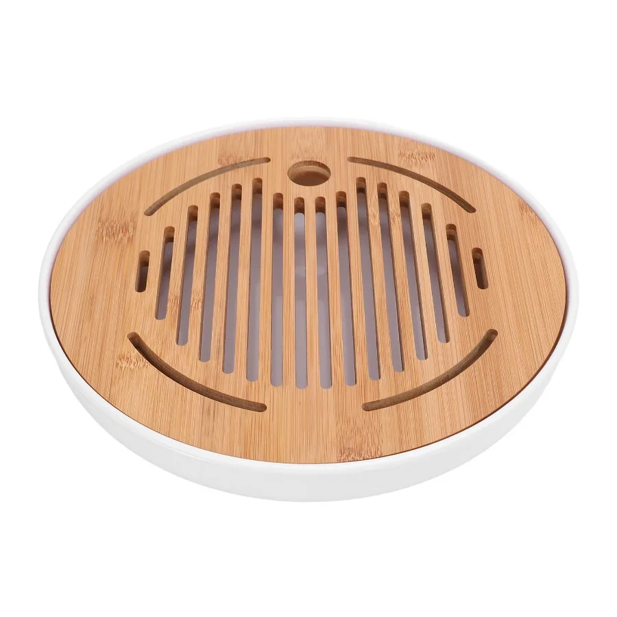 

10‑inch Circular Chinese Kung‑Fu Tea Tray Modern Compact Water‑Collecting Serving Tray for Home and Office