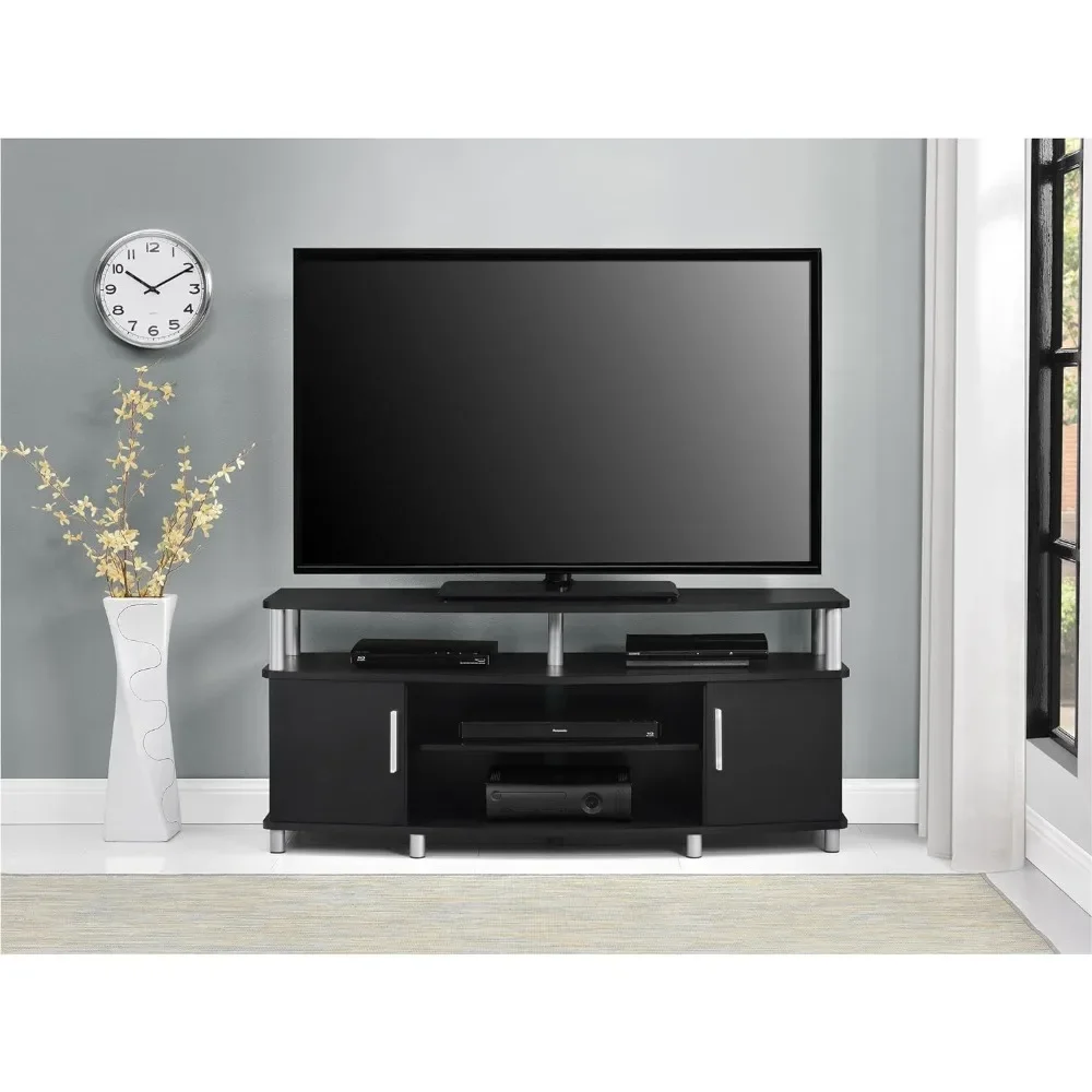 

TV Stand for TVs up to 50", Open Compartment, two Adjustable Open center Compartments, and two Cabinets with Adjustable Shelves