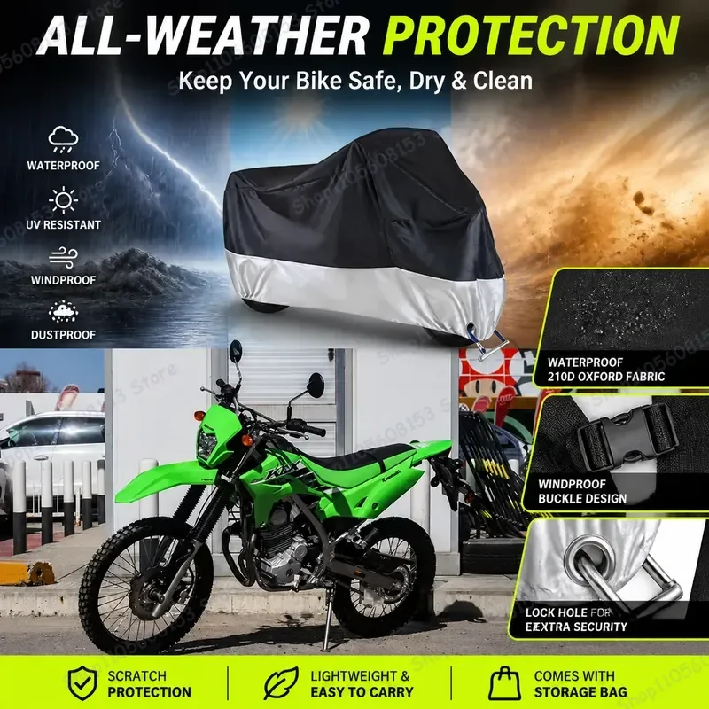 

For Kawasaki KLX230 Motorcycle Cover Waterproof Dustproof UV Resistant All Weather Outdoor Indoor Scooter Bike Protection