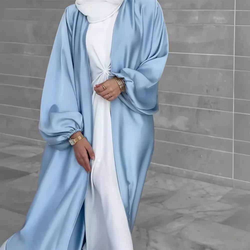 Arabian Sle Long Sve Satin Bubble Sve Dr Robe Faion transfrontalière pour femme Ele Robe cardigan ouverte pour dames