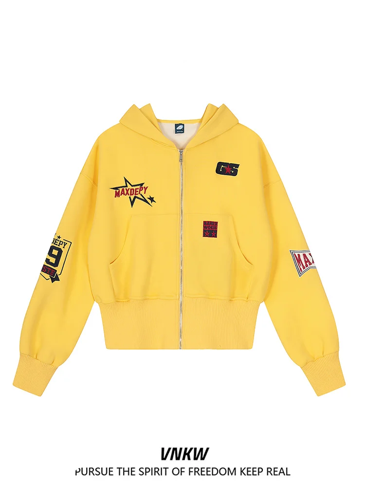 

Retro American Embroidered Hoodie Cardigan Sweatirt ex Zipper ort Loose Trendy Long Sve Spicy Girl Outerwear
