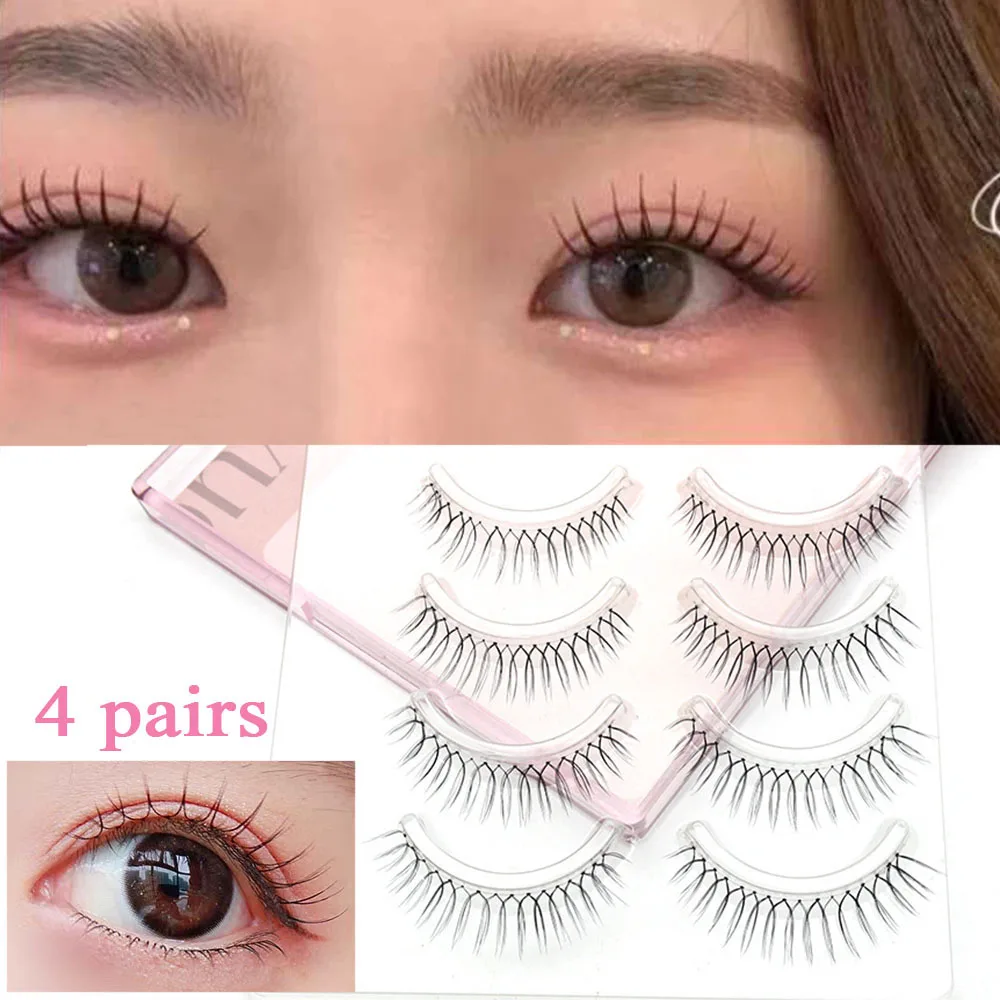 4 Pairs U-shaped Air False Lashes Korean Manga Thin Clear Band Cross Eyelashes Extension Korea Girl Group Natural Makeup Tool