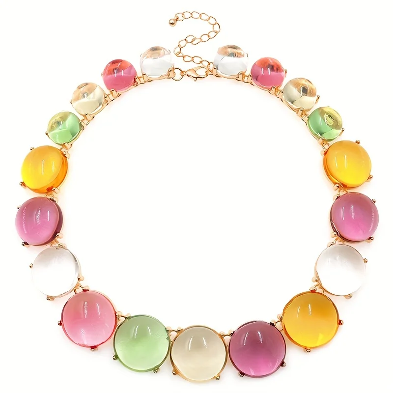 3pcs/set Earrings Necklace Resin Boho Jewelry Set Inlaid Waterish Gemstone Dainty Evening Party Decor Sweet Gift For Female