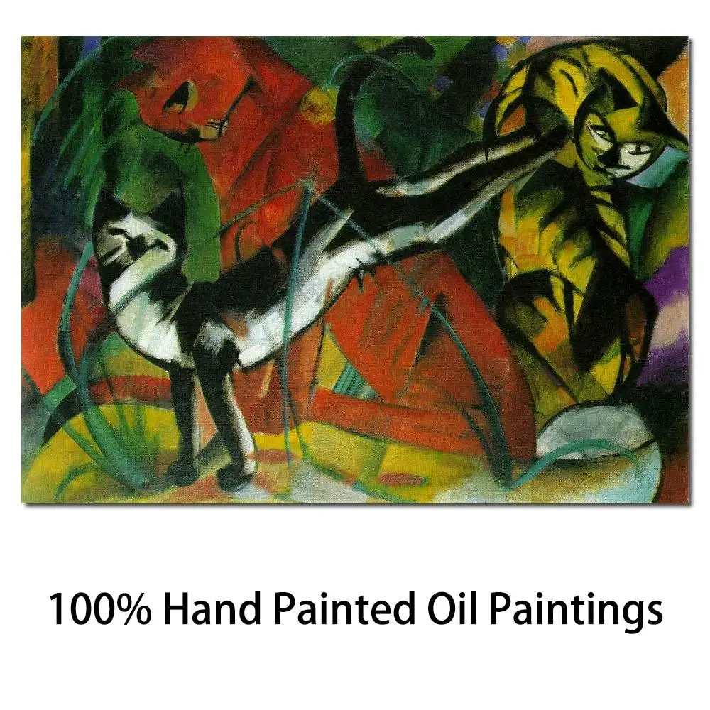 

Abstract Canvas Art Wall Picture Three Cats Franz Marc Oil Painting Handmade High Quality Modern Artwork Bathroom Decor Best