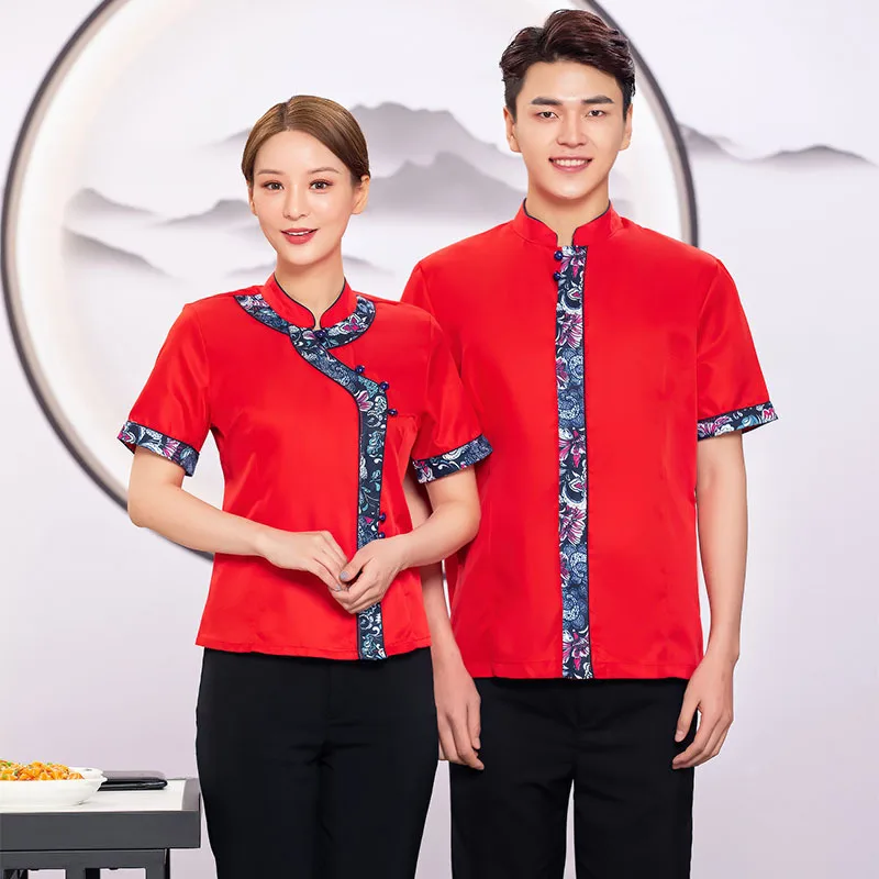 زي عمل نادل فندق المطاعم للنساء بأكمام قصيرة، بيت الشاي، وعاء ساخن للمطاعم، زي موحد للرجال