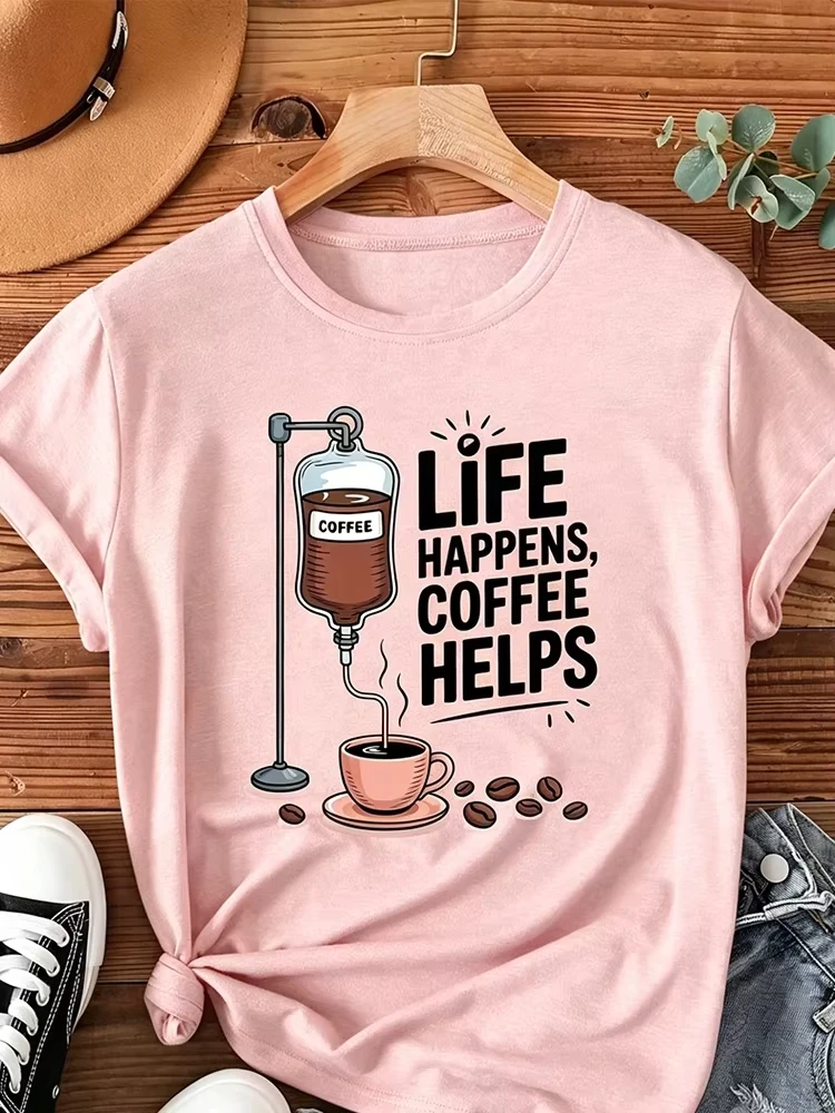 Humorous Animal T-shirt Men Women Casual Coffee Themed Tshirt with 