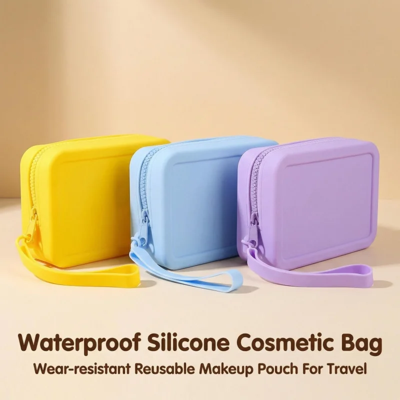 Weiche Silikon-Reise-Kosmetiktasche, geeignet für Kosmetik und Toilettenartikel, wiederverwendbar, leicht zu reinigende Kosmetiktasche, ideal für Reisen.