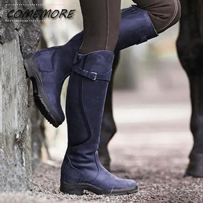 Women Boots PU Leather Zipper Retro Casual Womans Designer Booties Gladiator Low Heel Shoes Ladies Fashion Long Botas Mujer 2022