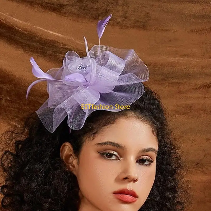 

Y5GC Шляпа невесты Федоры Чайная вечеринка Шпилька для банкета Элегантная заколка для волос Цветочная повязка на голову