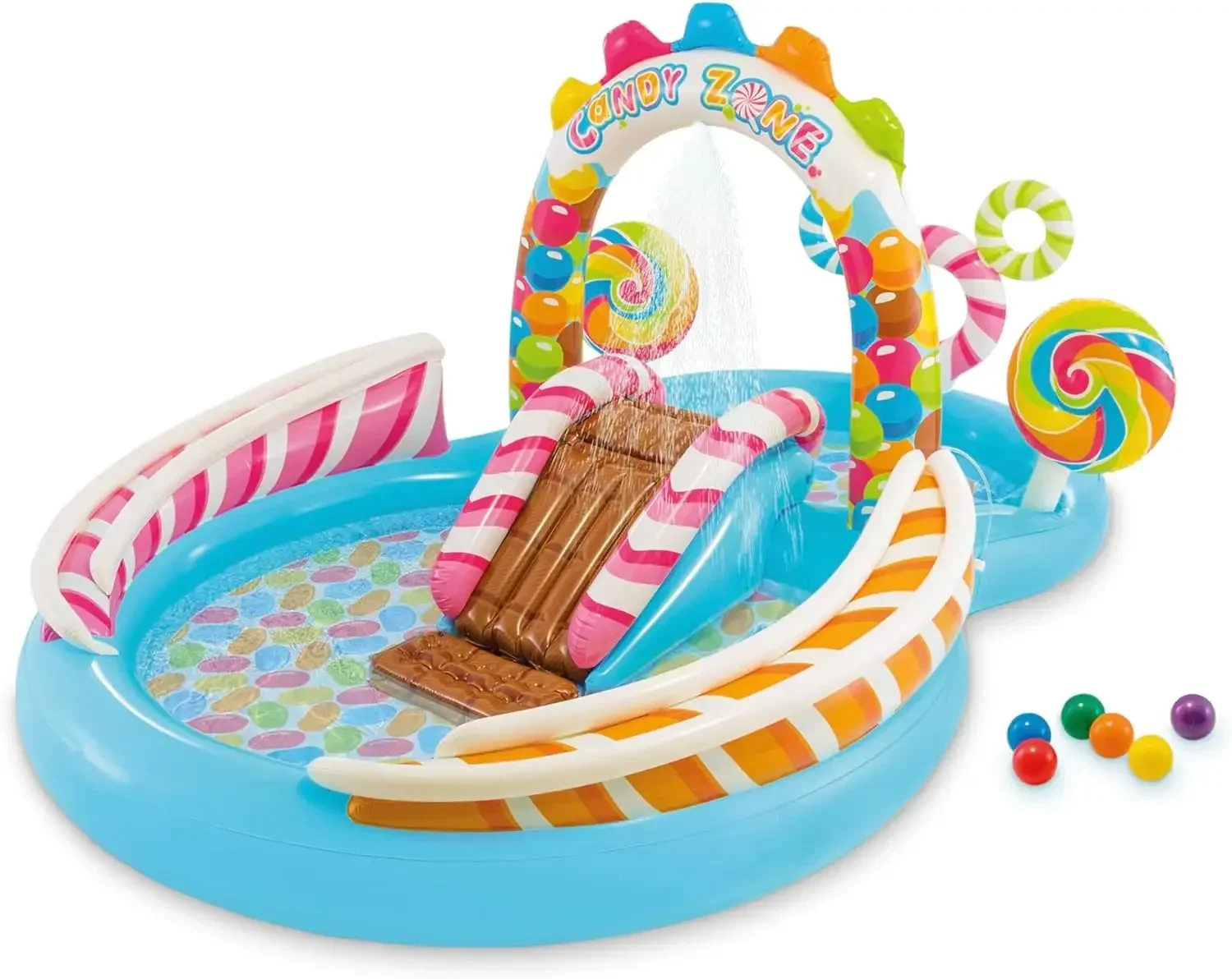 

Candy Zone Inflatable Kiddie Pool:Inflatable Kids Pool with Water Sprayer and Slide --Splash Pad -- 116" x 75" x 51" -Ages 3+