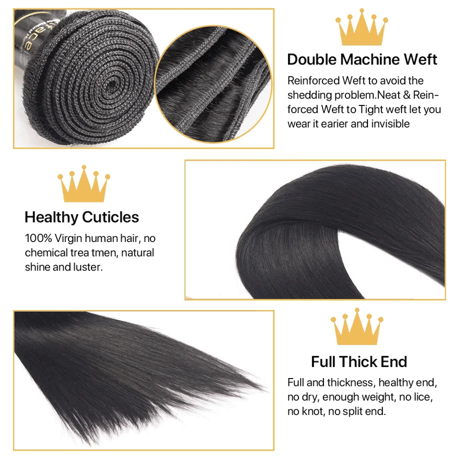 Yuan human hair bundles Bone Straight Bundles Remy Brazilian Hair Weave 1 3 4  Bundles Hair Extension Natural Black Human Hair