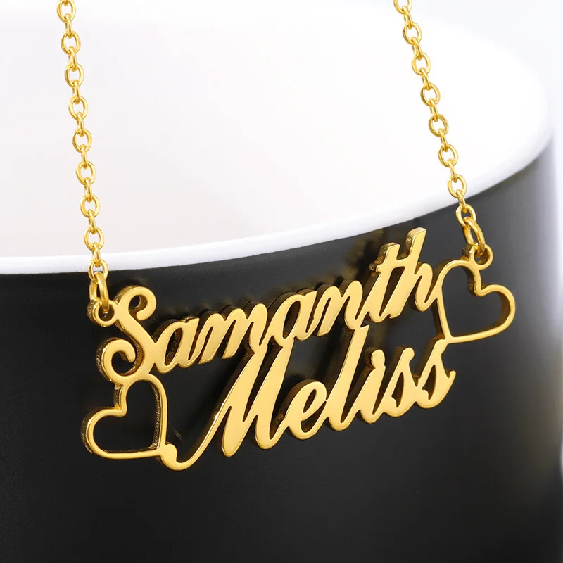 

Personalized Couple Custom Double Name Necklaces Stainless Steel Jewelry for Women Pendant Mens Gold Chains Valentines Day Gifts