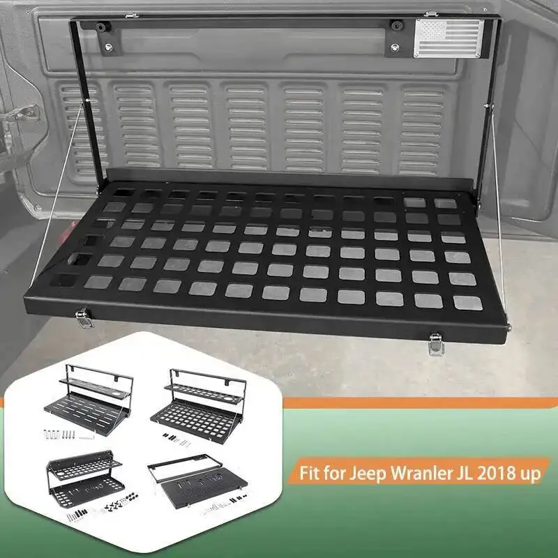 

Metal Trunk Tailgate Storage Rack Bracket Foldable Table Shelf For Jeep Wrangler JK JL Car Exterior Accessories Black