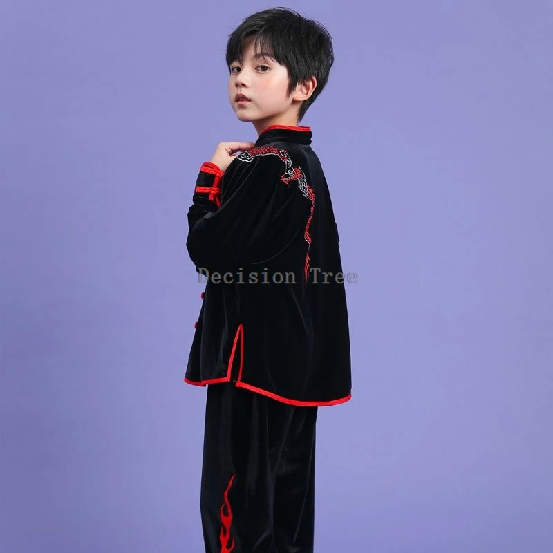 2025 chinese children martial arts performance tai chi costumes long-sleeve thickened velvet winter practice kung fu costumes
