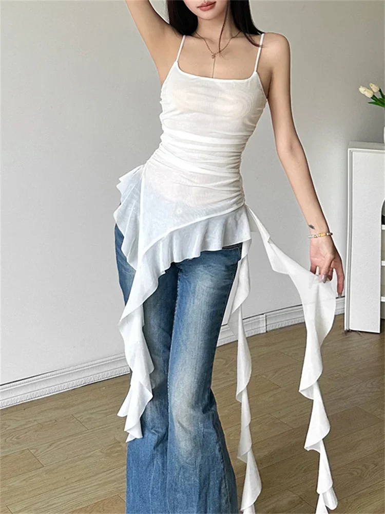 Nibber 2024 Sorelle di Estate Del Partito Gradiente Retro Increspature Dolce Delicato Sexy Caldo Fresco delle Donne Sottile Mini Nappa Sling Dress