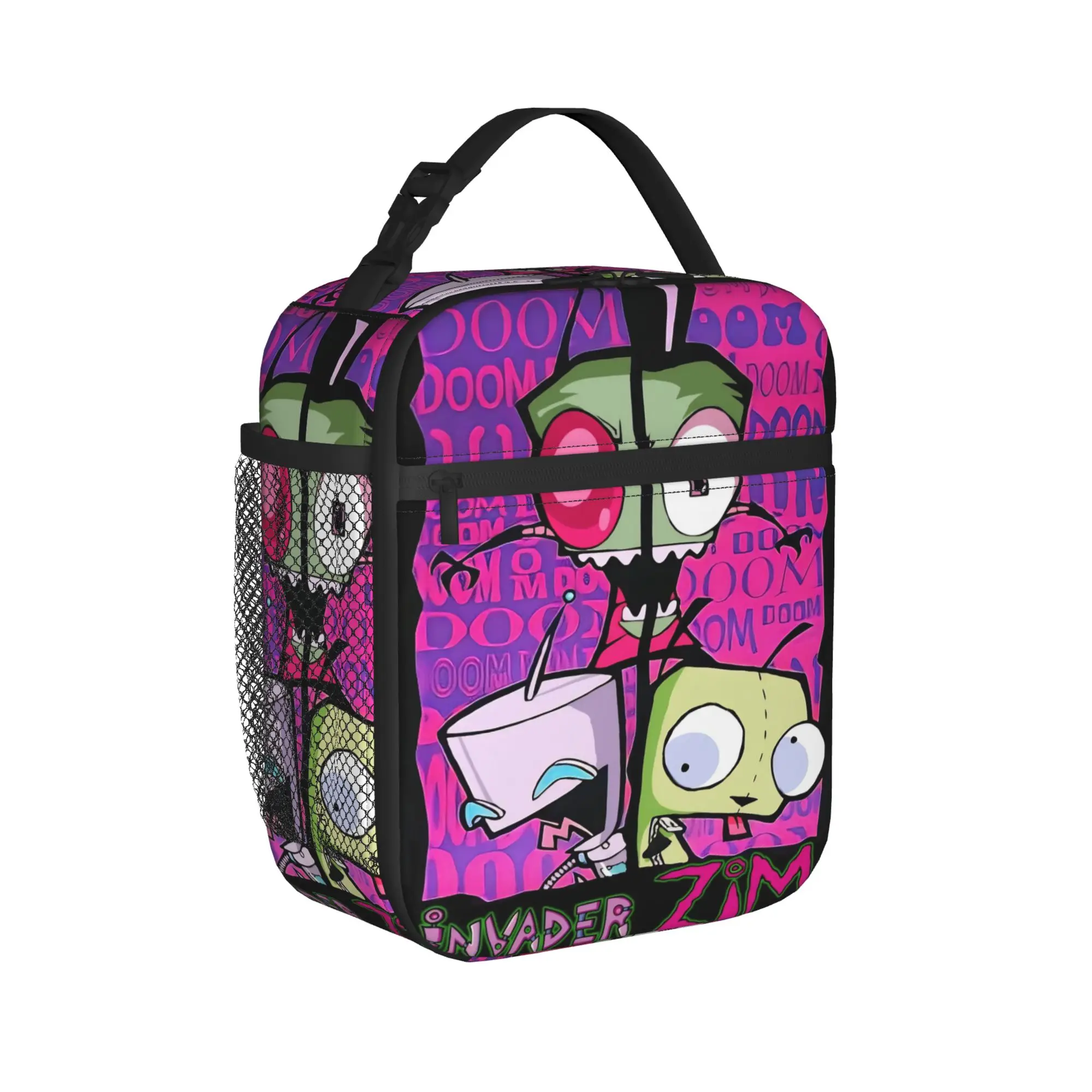 Invader Zim Gir Dib Robot Lunch Bag For Women  Graphic Picnic Lunch Box Casual Portable Zipper Oxford Cooler Bag