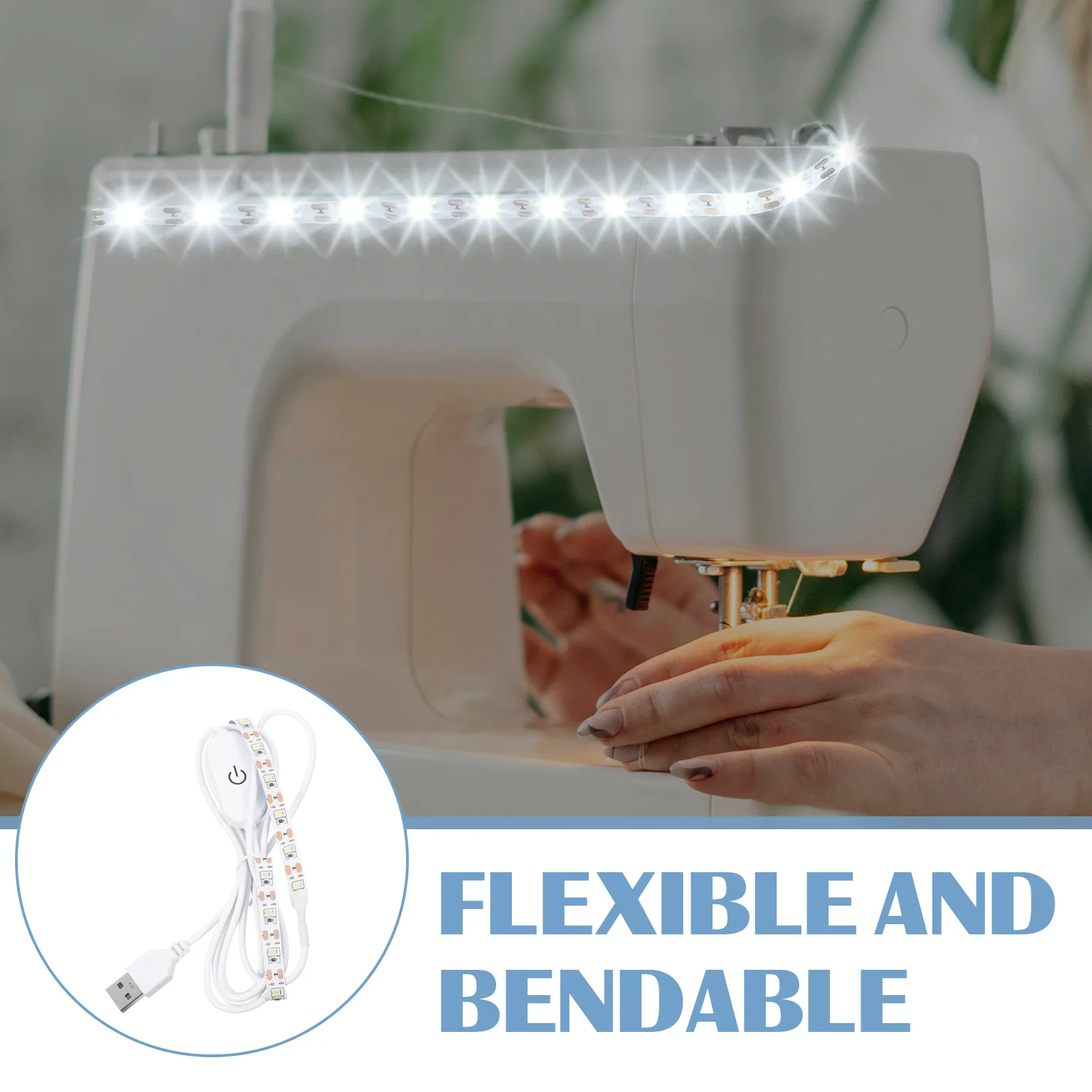 2 قطعة شريط إضاءة LED قابل للتعتيم يعمل باللمس أداة إضاءة مرنة لاصقة تعمل بمنفذ USB لخزانة الملابس لآلة الخياطة