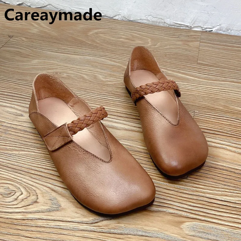 Careaymade-Genuine Leather  Low cut Natural Leather Daily Cowhide Solid Color Flat Heel Round Head Spot Soft Sole Single Shoes