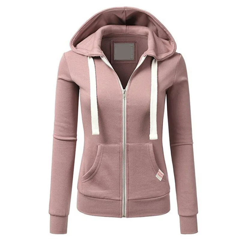 2023 Casual Hoodies Women Autumn Winter Cardigan Solid Color Long Sleeve Hoodie Pockets Zipper Sports Coat Hoodie Women Clothing