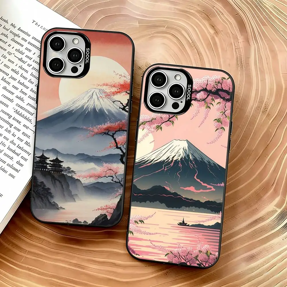 

Japan Mount Fuji Cherry Phone Case For iPhone 17,16,15,14,13,12,11 Plus,Pro Max,XS,Colorful Silver Black Cover