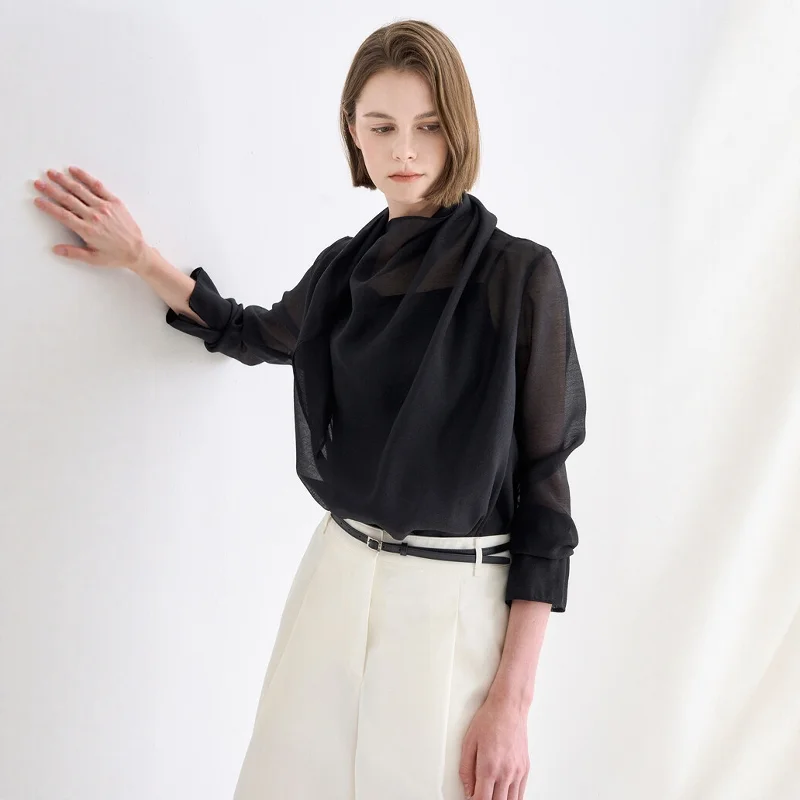 

Asymmetric Long Sve Scarf Wrap with Dra Collar lectual Sle Women's Loose Fit Polyester irt Fall Season 2025