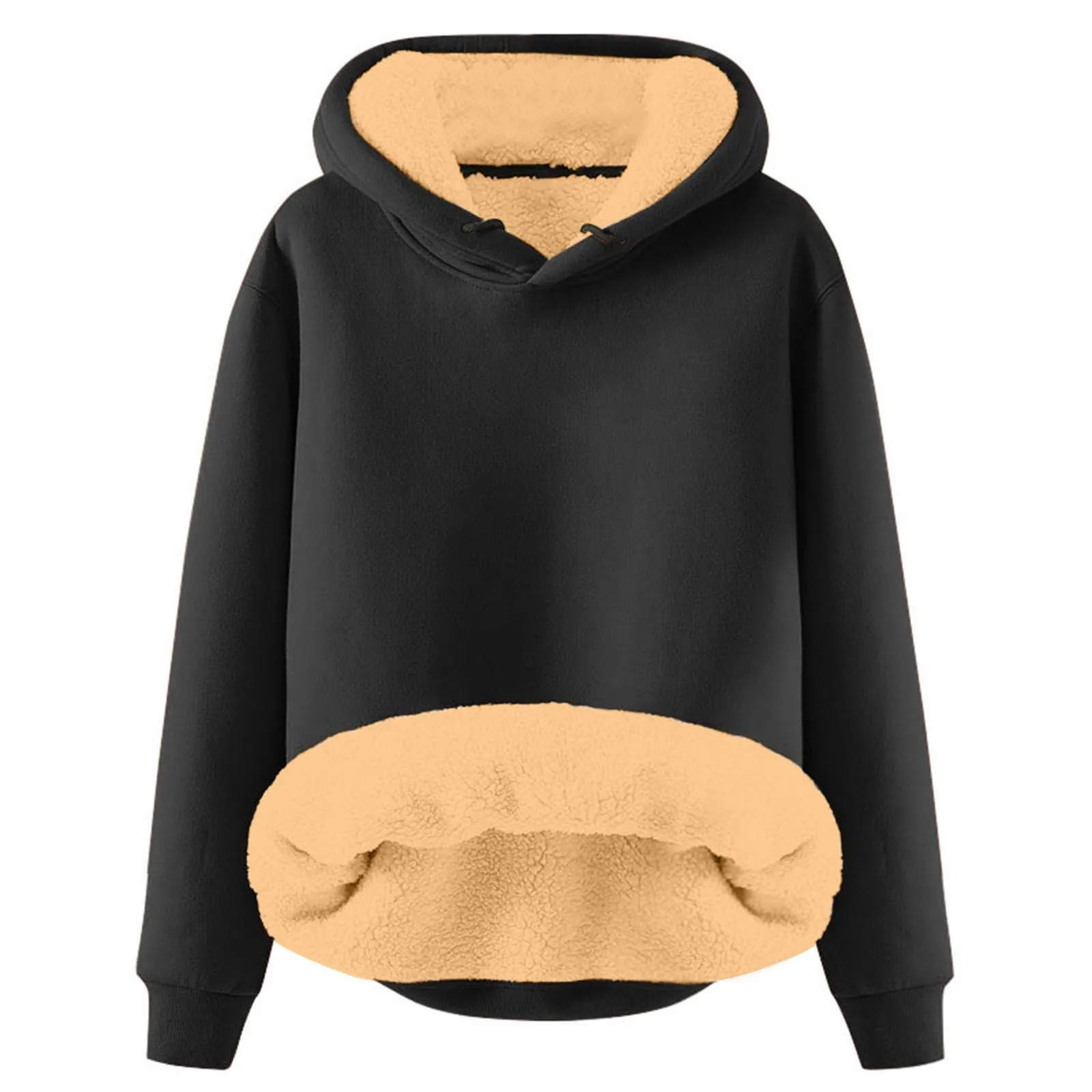 Autumn Winter Women Fleece Lined Hoodie Solid Color Crew Neck Lady Plush Hooded Sweatshirts Harajuku Daily Wear Female Coat