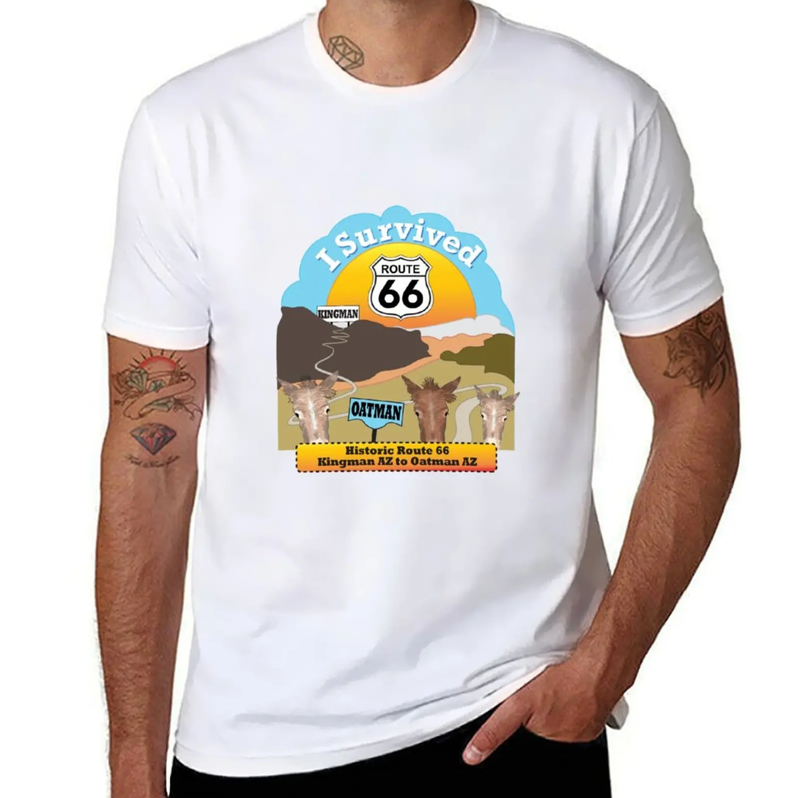 لقد نجوت من الطريق 66 Kingman AZ إلى Oatman AZ تي شيرت رجالي جرافيك تي شيرت تي شيرت شخصي تي شيرت