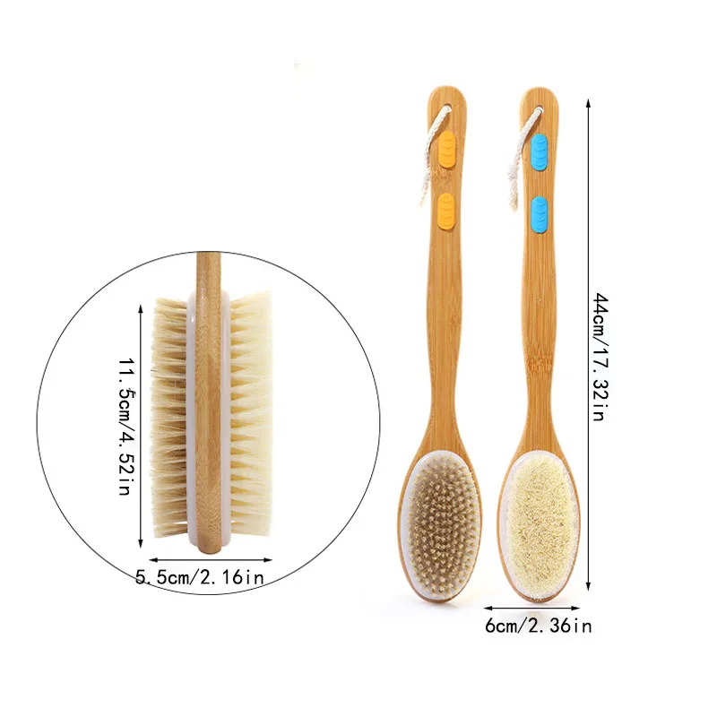 Shower brush with soft and hard bristles, double sided long handle, back scrub body exfoliator, suitable for both wet and dry us