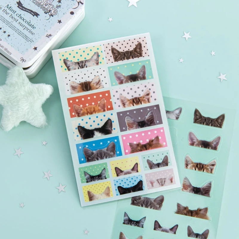 Journaling Stickers with Pastels Animal Ear Pattern, PET Cartoon Decorative Sheets for Cards, Notebook and Paper Crafts 896C