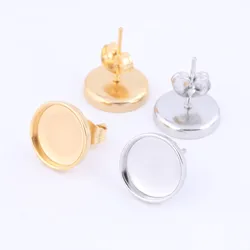 10pcs 10mm Cabochon Earring Base Studs Stainless Steel Earring Bezel Setting Blanks Gold Plated Diy Jewerly Making Supplies