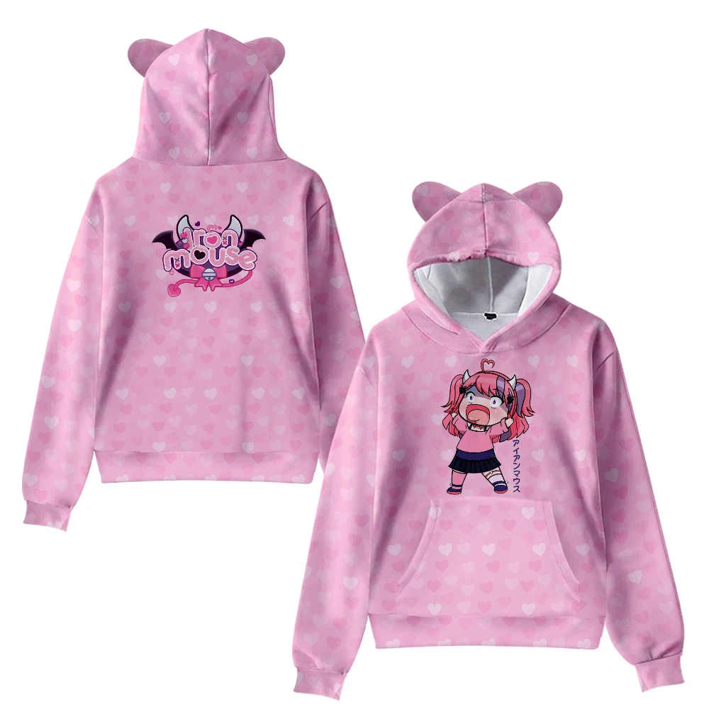 Ironmouse Cute Cat Ear Hoodie Women Men Long Sleeve Sweatshirt Casual Cute Pullover Clothes