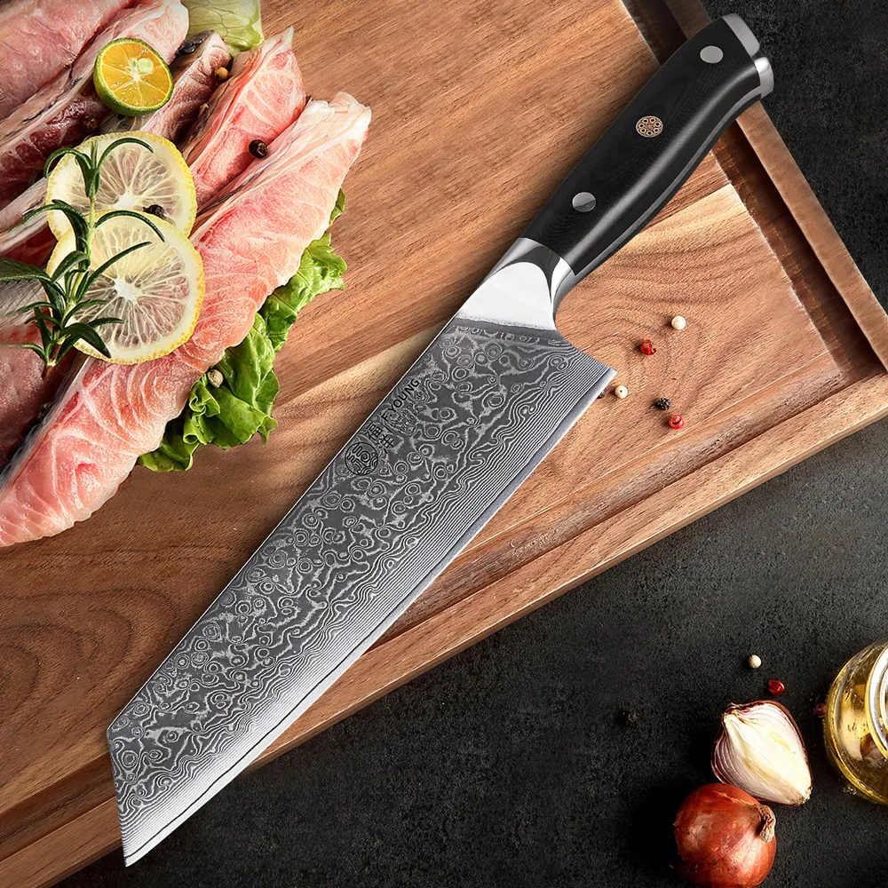 F.YOUNG 8.5-inch Japanese Kiritsuke Chef Knife Damascus Steel VG10 Core Sharp Meat Fish Vegetable High Quality Kitchen Knives