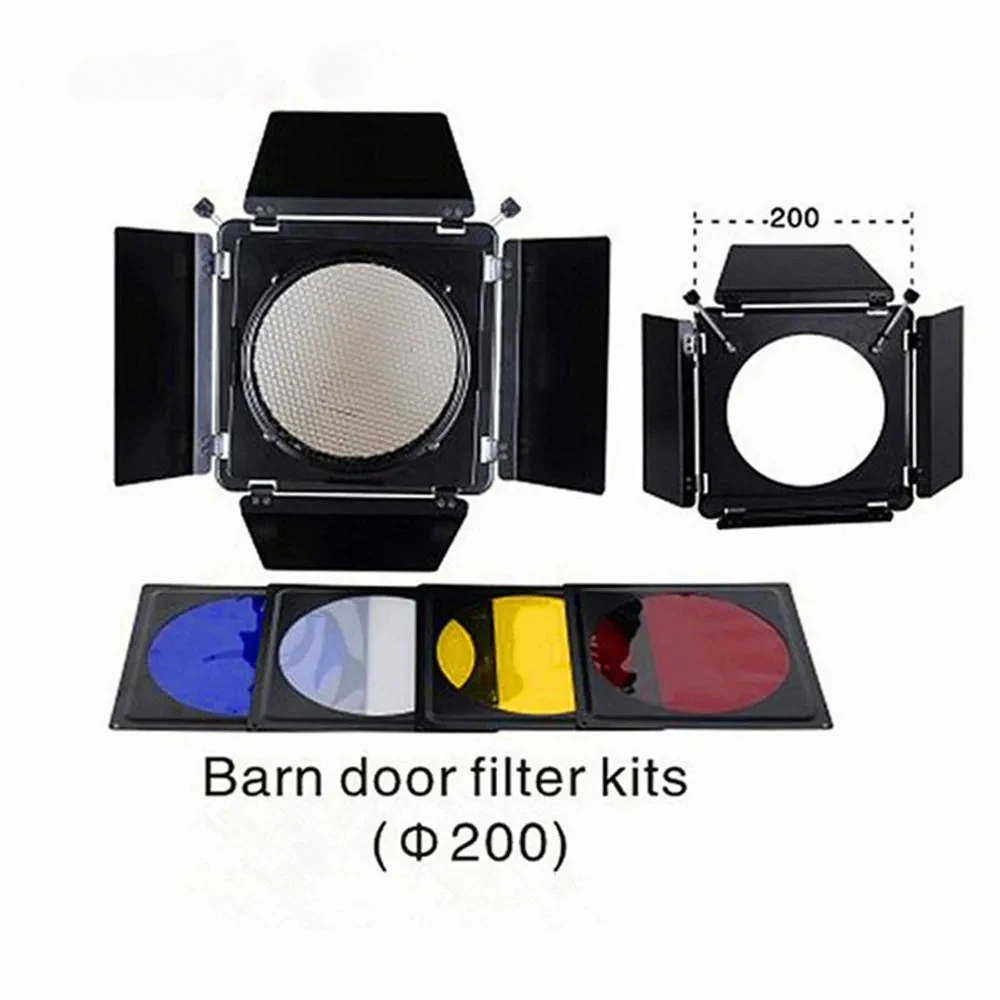 

Комплекты фильтров для дверей сарая для фотосъемки, отражатель с креплением Bowens, 200 мм, гели для освещения штрих, сотовая сетка SN-02