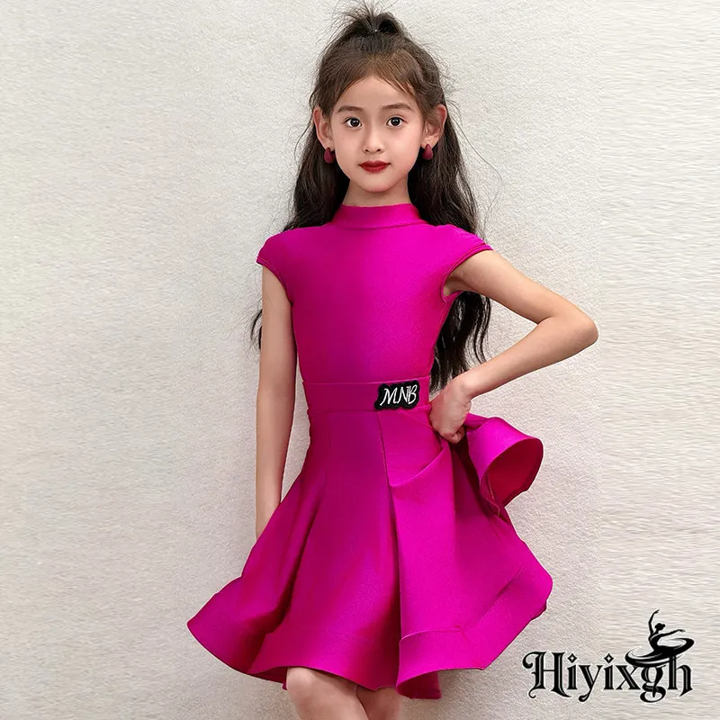 

Summer new style Latin dance outfit girl competition dress with shoulder sleeves children's regulated dance performance outfit