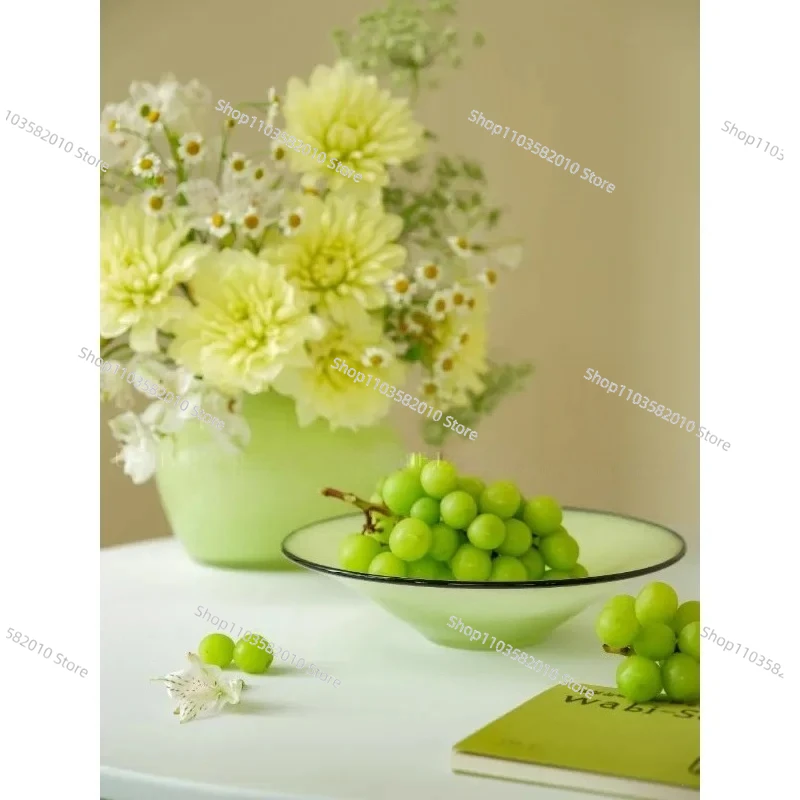 

New Chinese Medieval Glass Vase, Pink Green Brown Glazed Fruit Plate Set High-End Decorative Ornament