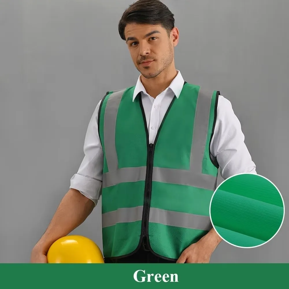 Durable High Visibility Safety Vest Front Reflective Strips Zipper Workwear Uniforms Work Vest Construction Work