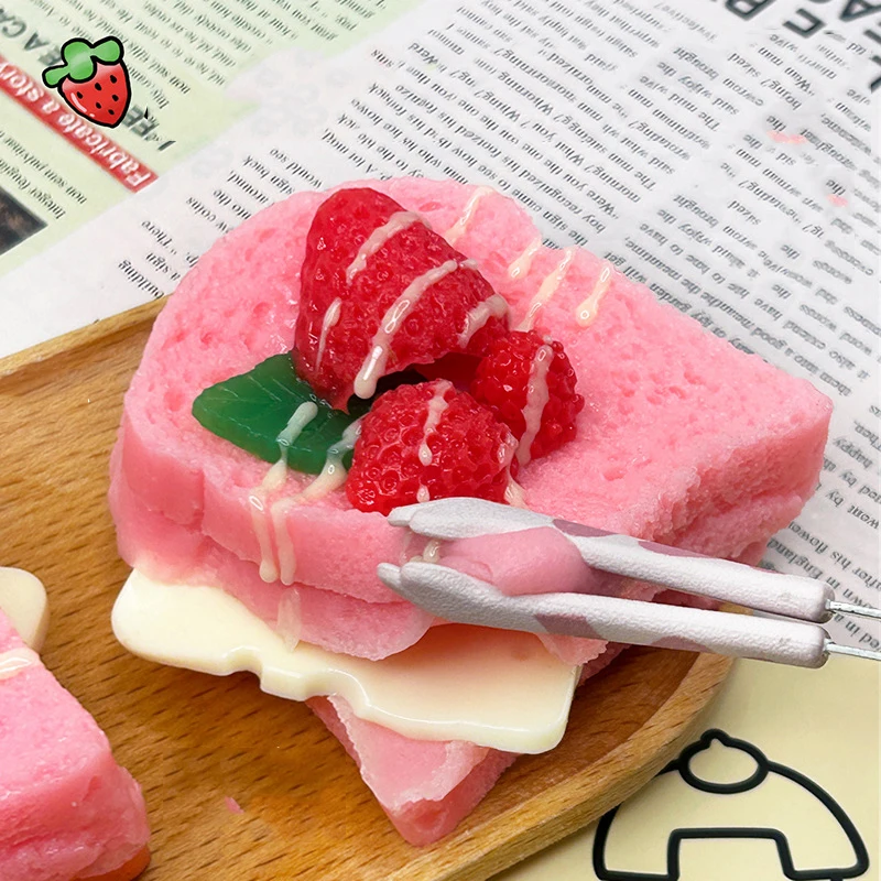 Exquisite Replica Double Layer Strawberry Toast Cake Fruit Bread Cake Matcha Chocolate Dessert Girl Gift Toast Squishy Kids Toys