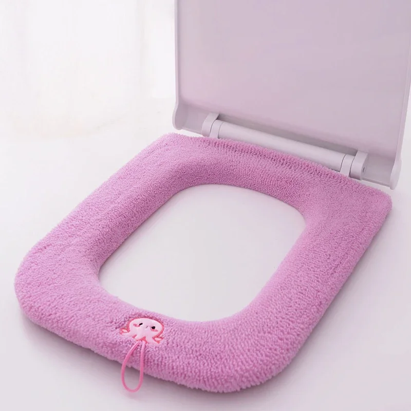 Plush Toilet Seat Cover Warm Home Room Cushion Simple Solid Color Toilet  Square Gourd-shaped Dust-proof Bathroom Decoration
