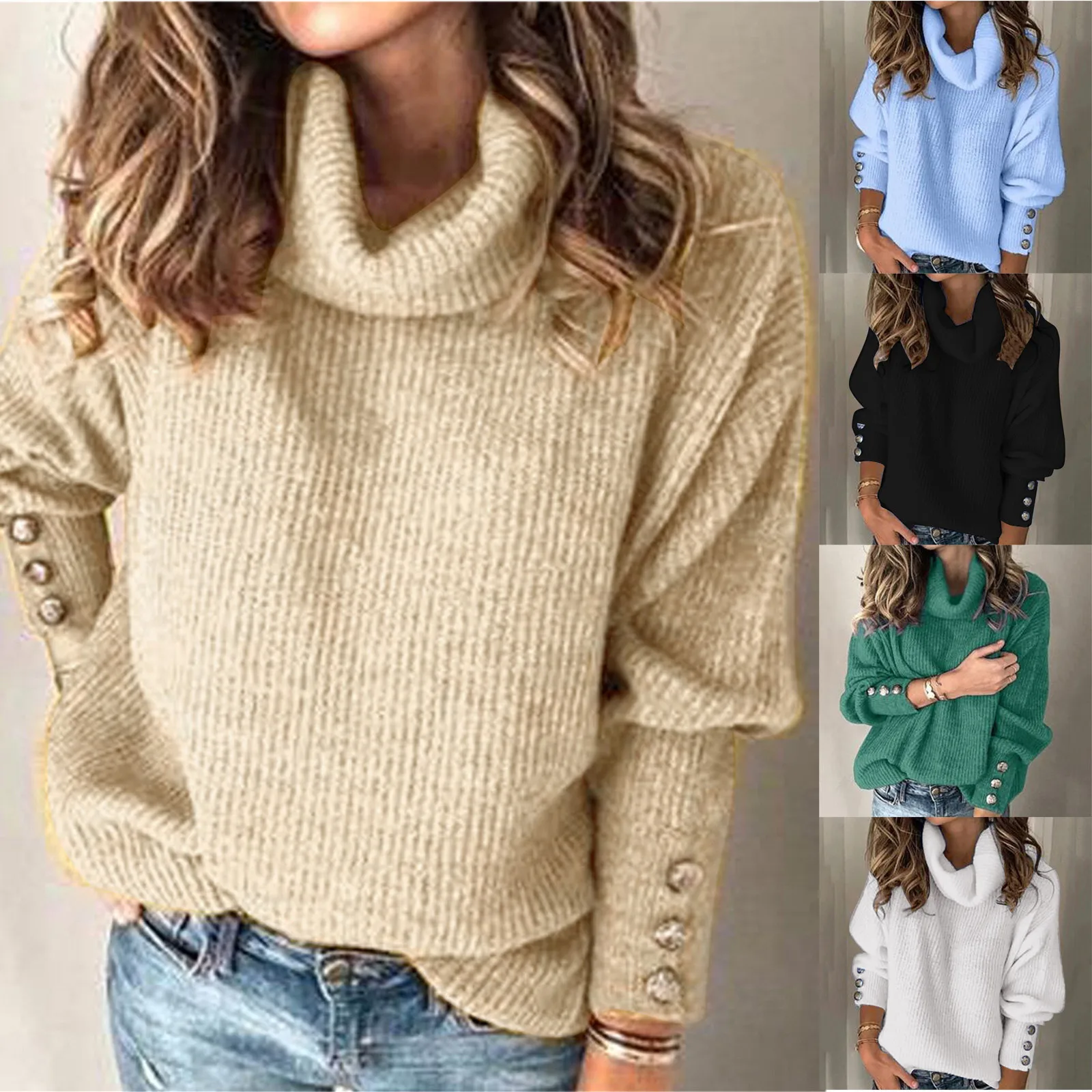 Fashion Ladies Bowknot Solid Color Button Sleeve Knitted Casual Sweater Warm Top Womens Thin Sweatshirts Versatile Pullover 2025