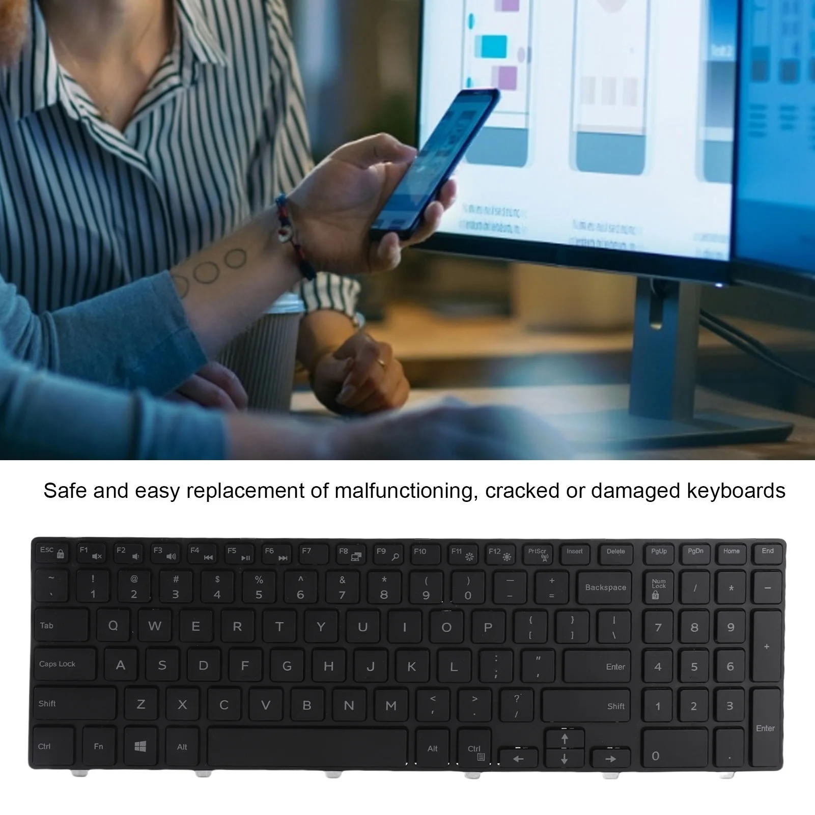 Dell Inspiron Replacement Keyboard Suitable for 15 3000/15 5000/17‑5000/5547/3542 Laptop 101 Keys Layout Backlit Keyboard Repair