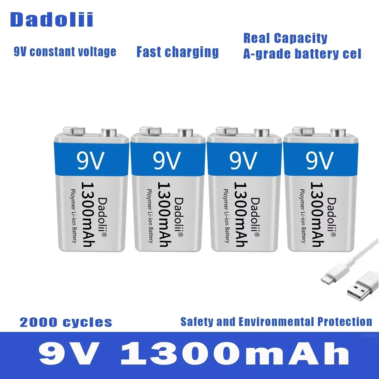 2024 9V 1300mAh li-ion Rechargeable battery Micro USB Batteries 9 v lithium for Multimeter Microphone Toy Remote Control KTV use