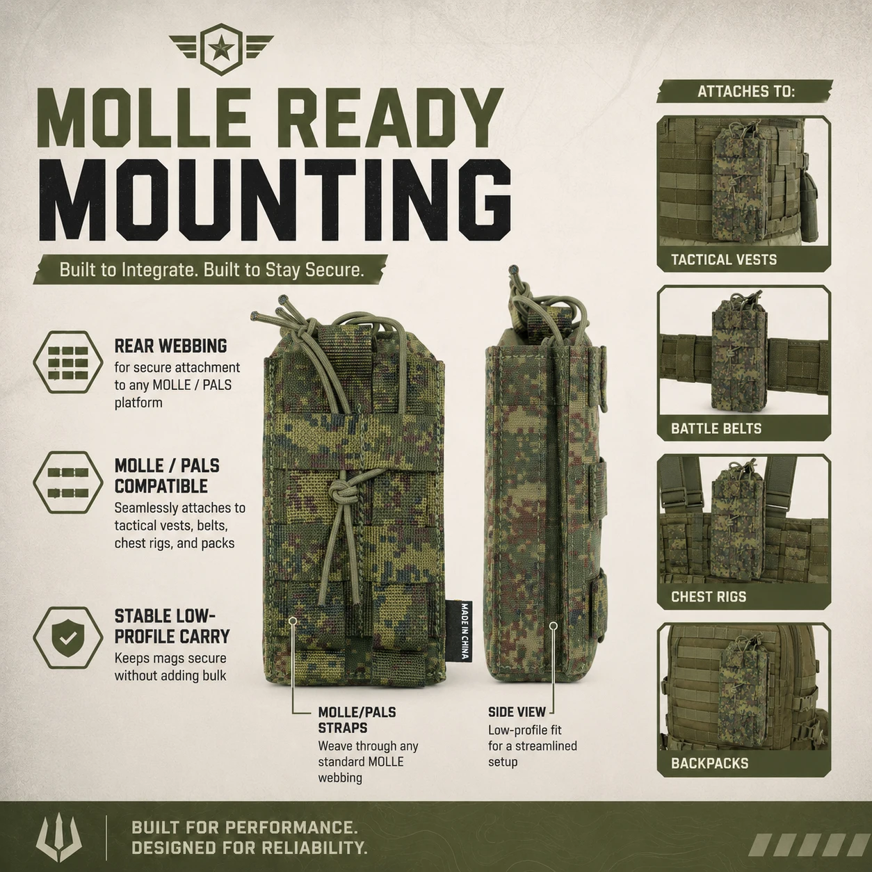 Tactical EMR Camo 7.62 Magazine Pouch AK Open-Top Fast Mag Holder MOLLE Modular Attachment for Airsoft Military Vest Gear - view 2