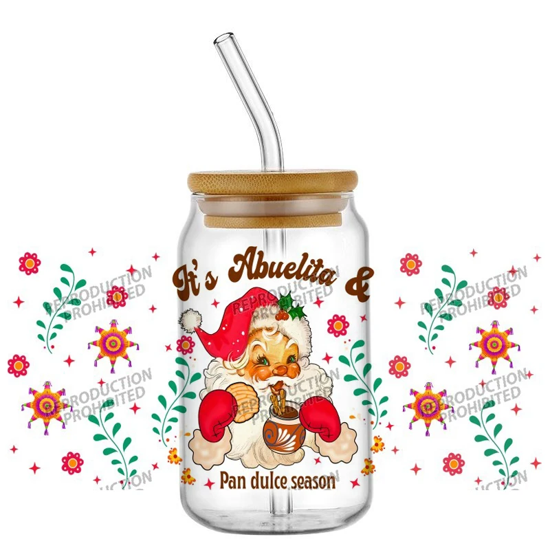 Hot Sale Santa Claus Decoration 16oz Libbey UV DTF Cup Wrap Transfer Custom Label DIY Logo Self adhesive Mug Decal Sticker