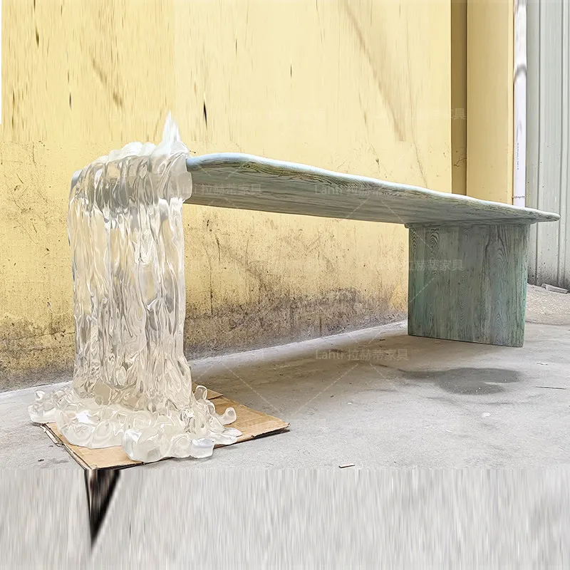 Flowing water tea table Modern crystal solid wood Kung Fu tea table High transparency villa table