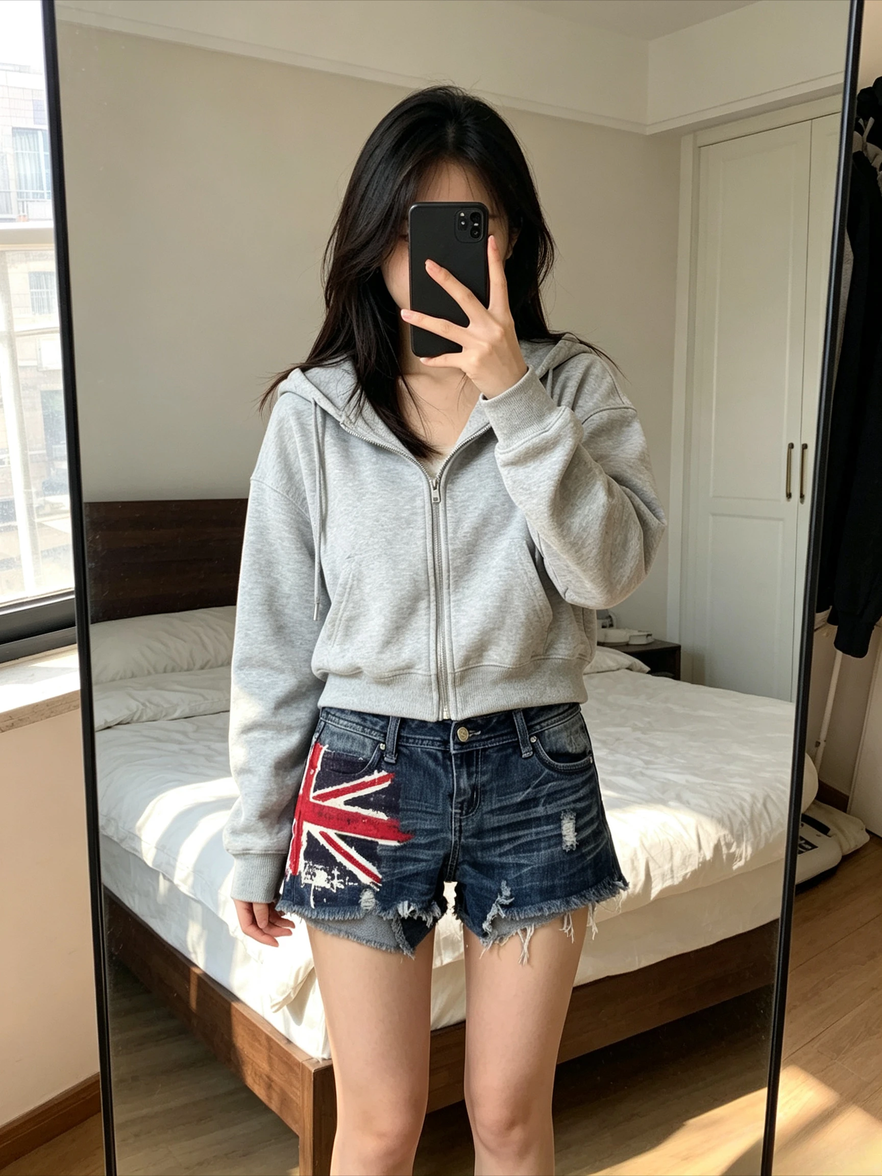 Y2K American Retro Graffiti British Flag Short Jeans Harajuku Women's Washed Denim Shorts Tight Low Waist Shorts