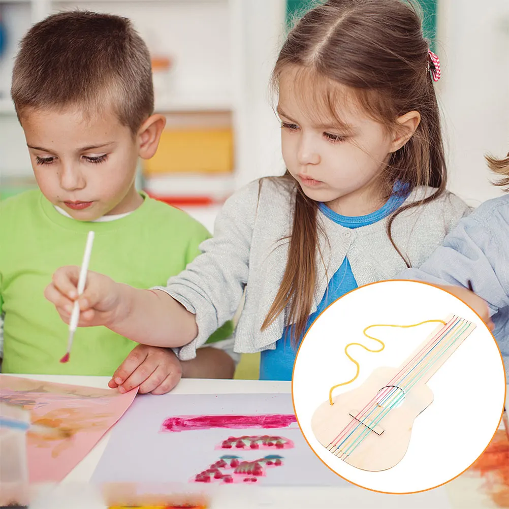 

5pcs Children DIY Guitar Unfinished Wooden Guitars Toy Kids Craft Paint Smooth Safe Creative Musical Instruments