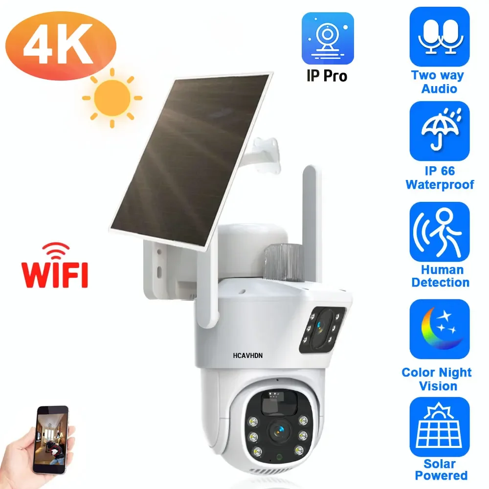 

Dual Lens 4G Sim Card Camera Solar Panel Outdoor Low Powered Cam Color Night Vision PIR Alarm 2 Way Audio 4K CCTV Wifi Camera