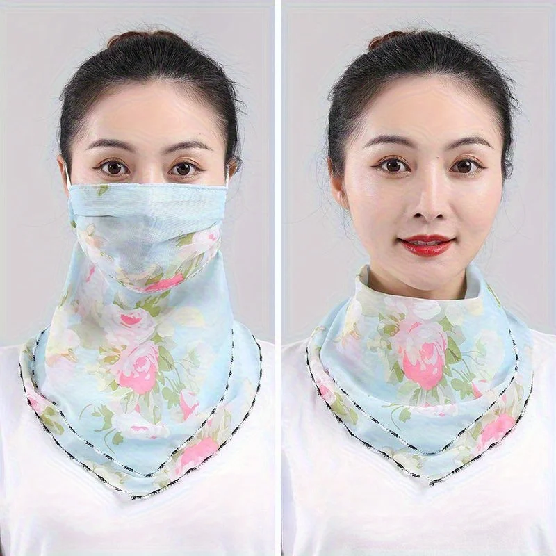 وشاح صيفي واقي من الشمس قناع كبير لحماية الرقبة للنساء قناع وجه قابل للتنفس تغطية كاملة للوجه حجاب شيفون رقيق قابل للتعديل