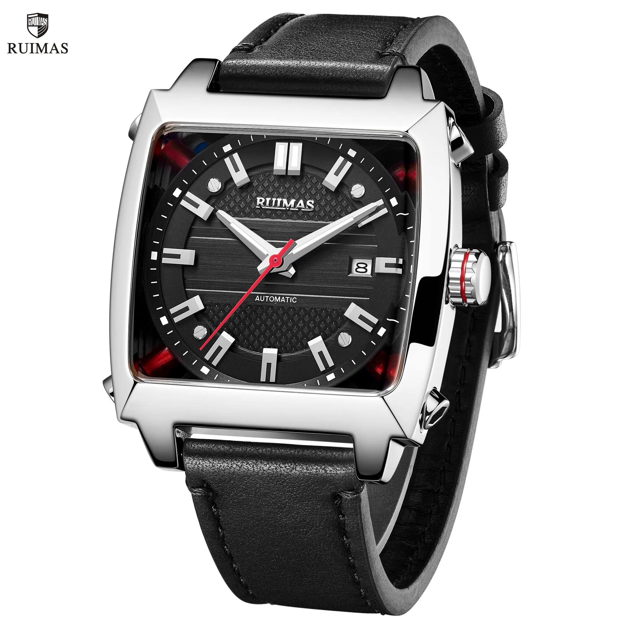 RUIMAS Men's Watches Luxury Automatic Mechanical Wrist Watches Calendar Sapphire Leather Chronograph for Man Reloj Hombre 6763